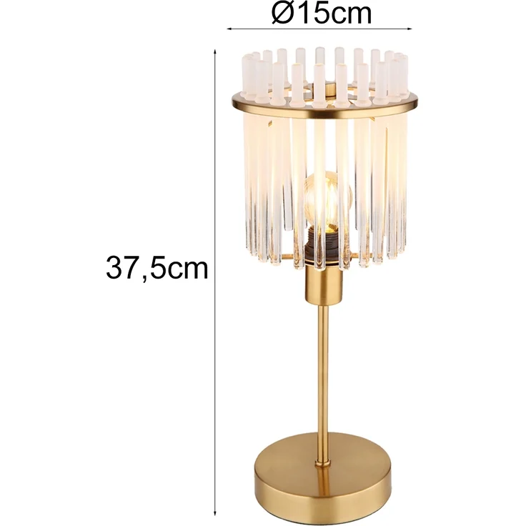 Tischleuchte, Metall, Gold, Glasstäbe, E14, H 37,5 cm – Bild 4