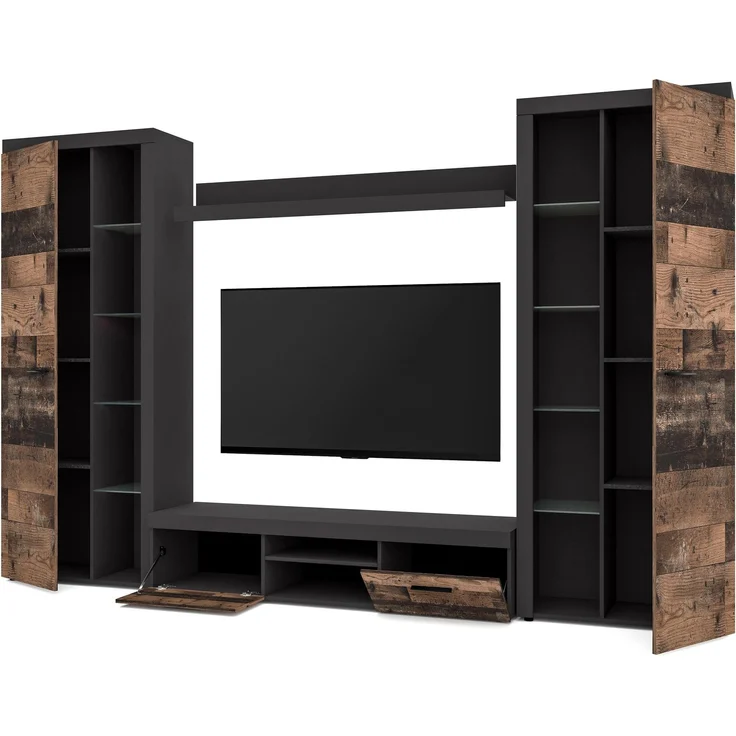 AX LIVING Spacoro XL Wohnwand grau modern Matera Oldwood 300 ohne LED – Bild 4