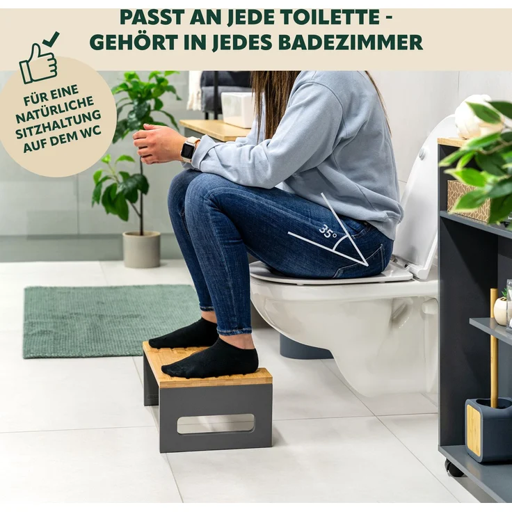 eluno Toilettenhocker, Fußbank aus Bambus, platzsparend zusammenklappbar, grau – Bild 2