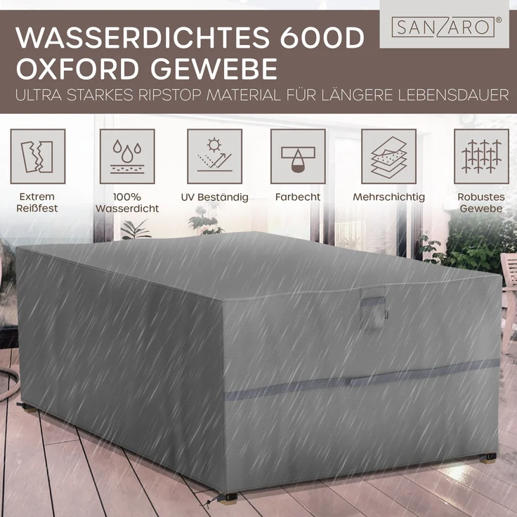 SANZARO 'Premium' Abdeckung Gartenmöbel, winterfest, Polyester grau, 237 x 237 x 80 cm – Bild 2
