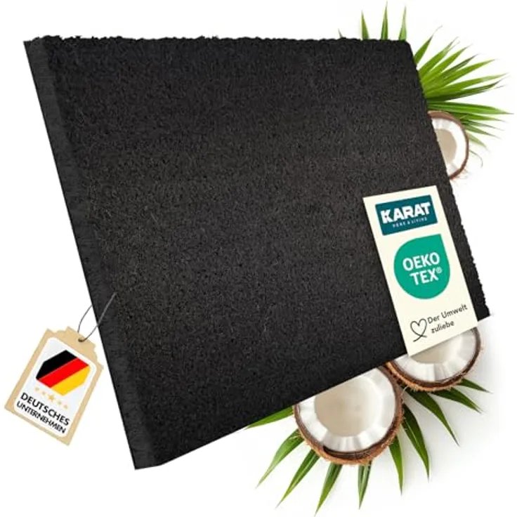 KARAT Fußmatte für Außen und Innen, 60x90 cm Schwarz 17mm Höhe, Türmatte aus Kokos, Schmutzfangmatte, Kokosmatte mit Rutschfester Rückseite für Haustür, Eingang