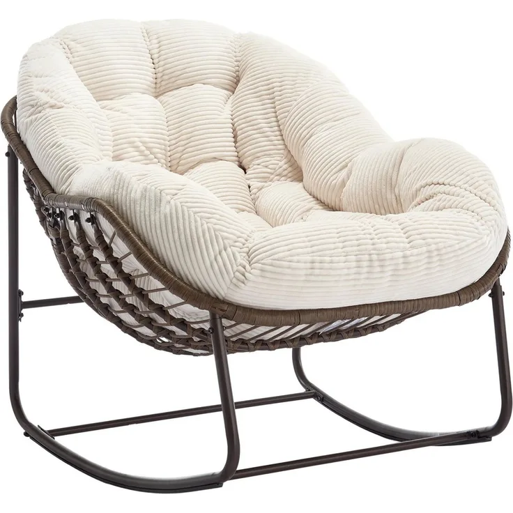 LVHOM Schaukelstuhl mit gepolstertem Kissen, Rattanstuhl mit Stahlrahmen, Lounge Sessel (Großformat B110.5cm x T94.5cm x H80cm,Dicke Kissen,160kg Tragfähigkeit, MEHRE FARBEN MEHRE OPTIONEN! Schaukelsessel umhüllendem Sitzgefühl & hoher Armlehne, 1 St),...