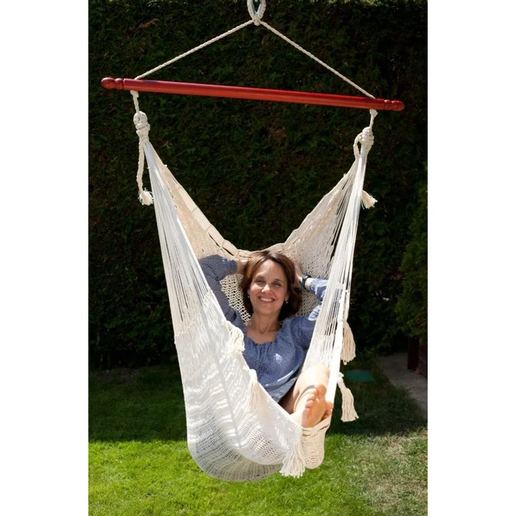 MacaMex Mexikanischer Netz-Hängesessel Deluxe, Baumwolle natur, 100x210 cm – Bild 8