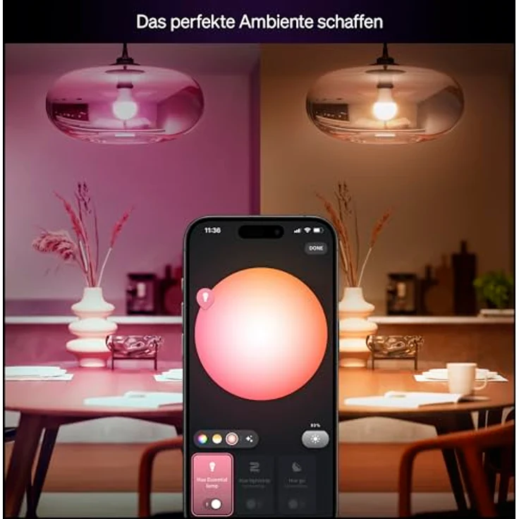 Philips Hue Essential Smart LED A60 Lampe, Weiß und Farbig, E27 Fassung, 8W, 2200K-6500K, 806 Lumen, dimmbar, funktioniert mit Alexa, Google Assistant, und Apple Home, 1er Pack – Bild 6