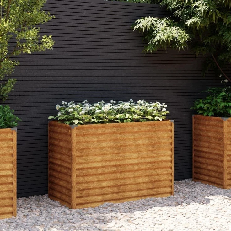 DELUKE® Hochbeet aus Cortenstahl AKSEL unten offen Hochbeet Metall Pflanzenbeet Metall Gartenbeet Blumenbeet Beet hoch Frühbeet für Garten Gemüsebeet, 100x50x69cm – Bild 3