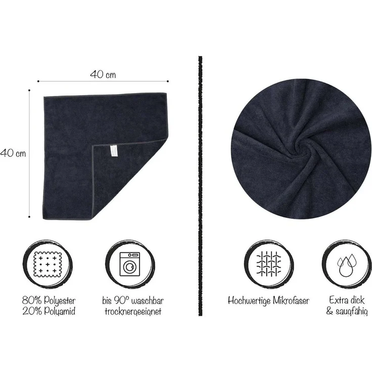 Hometex Premium Textiles Geschirrtuch Mikrofaser Putztuch, Staubtuch Reinigungstuch 40 x 40 cm, (10-tlg), Ideal für Autopflege, Küche und Barista – Bild 2