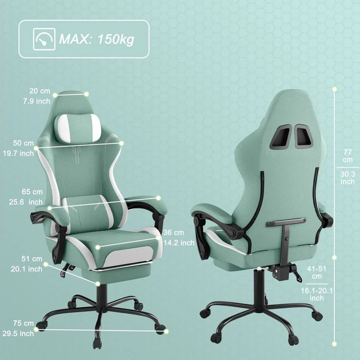 FIVMEN Gaming-Stuhl Racing Ergonomischer Computer-Bürostuhl mit Massage-Lendenkissen, Ausziehbarer Fußstütze Lordosenstütze Kopfstütze, höhenverstellbarer – Bild 2