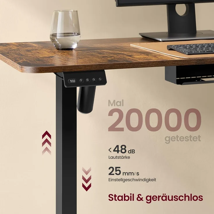 VASAGLE Höhenverstellbarer Schreibtisch elektrisch, L-förmiger Eckschreibtisch, mit Ladestation, Memory-Funktion mit 2 Höhen, Holz vintagebraun-tintenschwarz, 140x160 cm – Bild 5