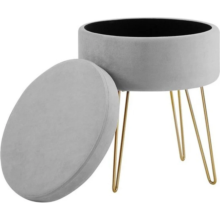Zedelmaier Stauraumhocker Runder Hocker Samt Metallbeine Sitzhocker Ottoman Fußhocker (ZD37545, mit Stauraum (Wendedeckel) – Bild 4