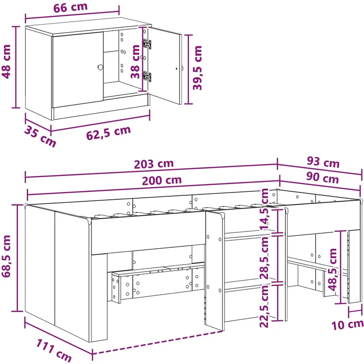 vidaXL Loft Bettgestell mit Schrank mit Tür 3 pcs Geräucherte Eiche 3423370 – Bild 7