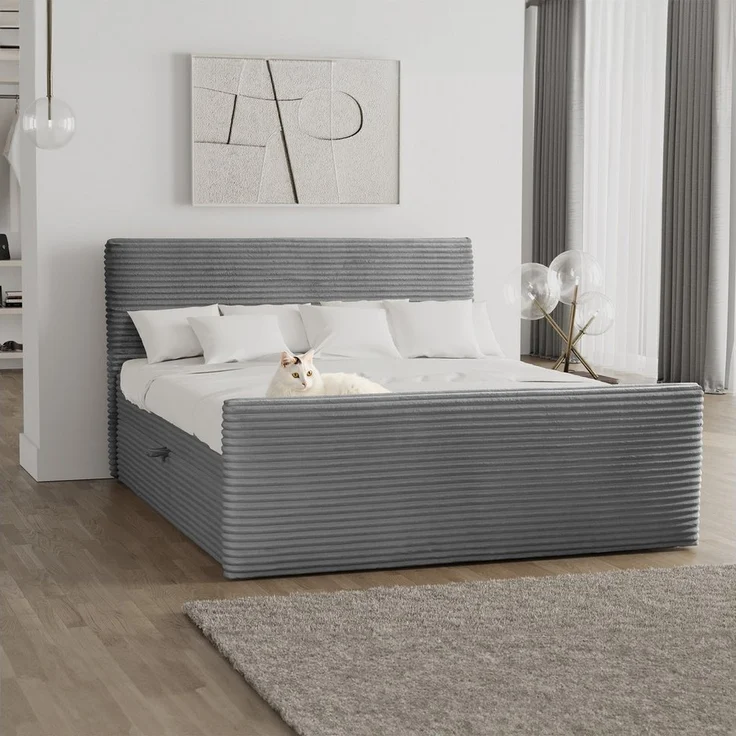 Kaiser Möbel Boxspringbett Boxspringbett mit bettkasten und topper TRENTO stoff Plüsch Cord, mit Topper mit Bettkasten – Bild 5