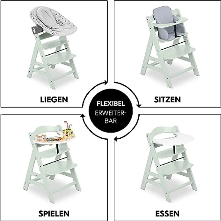 Hauck Kinder Hochstuhl Alpha+ - Mitwachsender Holz Babystuhl (FSC zertifiziert), Kinderhochstuhl ab 6 Monate, verstellbar, mit Schutzbügel, Schrittgurt und 5-Punkt-Gurt - Mint – Bild 5