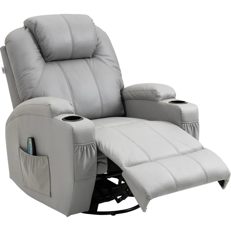 Wohnora-Massagesessel mit Fußstütze, 8 Vibrationspunkte, 5 Modi, inkl Fernbedienung, Hellgrau,H 1060cm x T 890cm x B 990cm,Grau