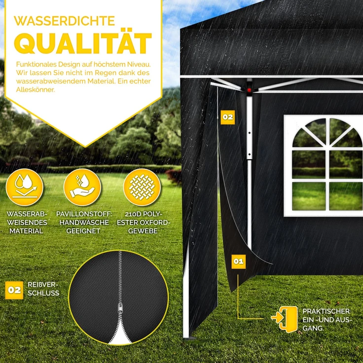 tillvex Pavillon 3x6m - mit 3 Seitenwänden Schwarz wasserdicht | Pop-Up Faltpavillon höhenverstellbar | Gartenzelt UV Schutz 50+ | Partyzelt mit Tasche für Garten – Bild 9