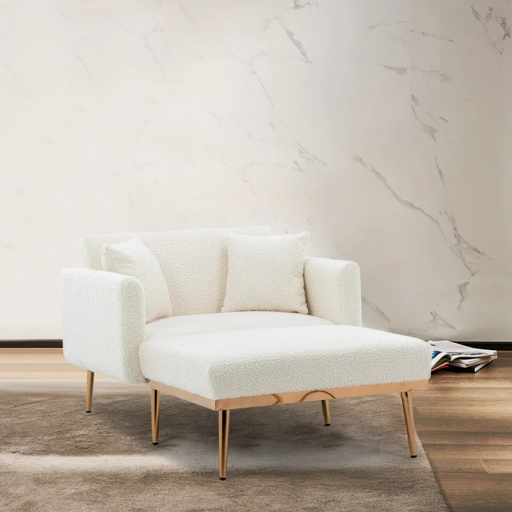 LVHOM Klappsofa mit Schlaffunktion, Schlafsofa Samtbezug mit goldenen Metallbeine, Klappbett Bettsofa Bettcouch, Chaiselounge, Weiß – Bild 2