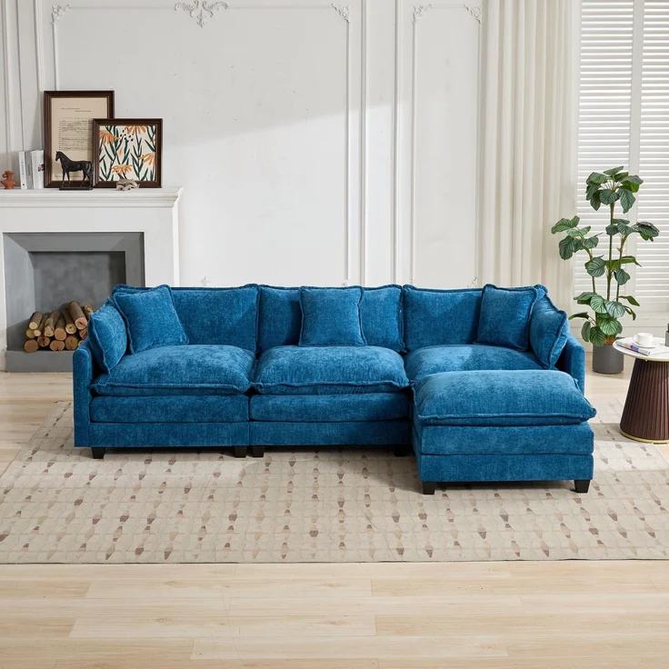 ZUBALIYA Sofa mit LED - Beleuchtung, mit Chenille - Bezug, mit Cordbezug, modular aufgebaut, aus Chenille, für Wohnzimmer und Apartments – Bild 12