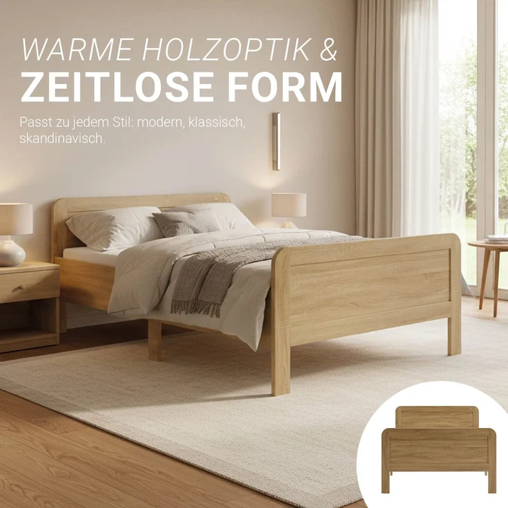 Komfortbett 120x200 mit Lattenrost Seniorenbett Höhenverstellbar Holzbett Eiche Einzelbett Hohes Bett Bettgestell – Bild 6