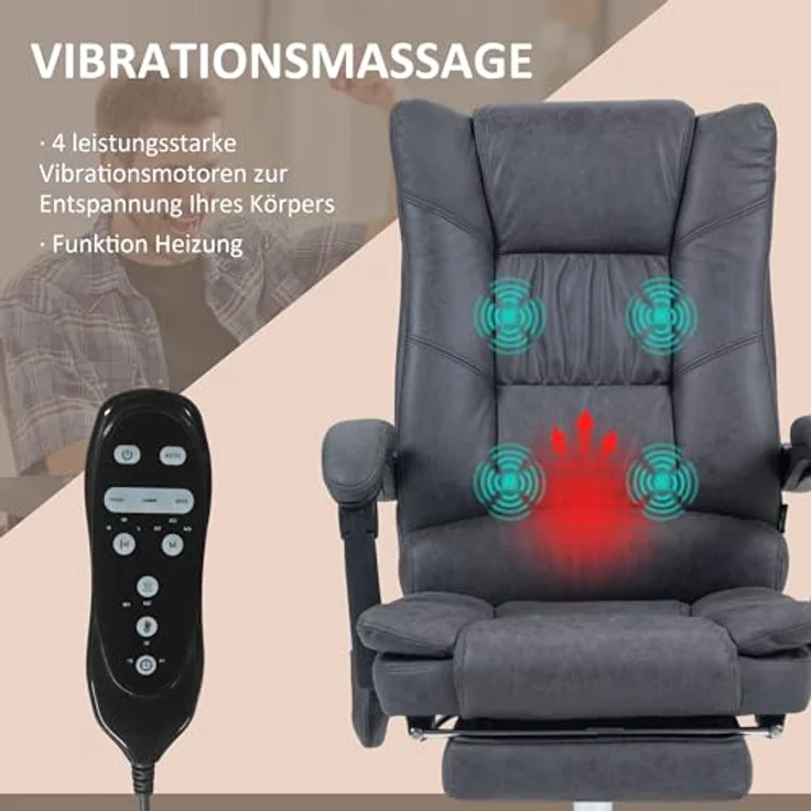 Vinsetto Massage-Bürostuhl mit Fußstütze, höhenverstellbar 111-119 cm für optimale Ergonomie – Bild 4