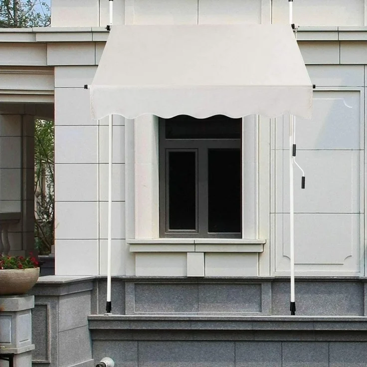 COSTWAY Klemmmarkise 250cm breit, höhenverstellbar 200-300cm, mit Handkurbel, Beige – Bild 2