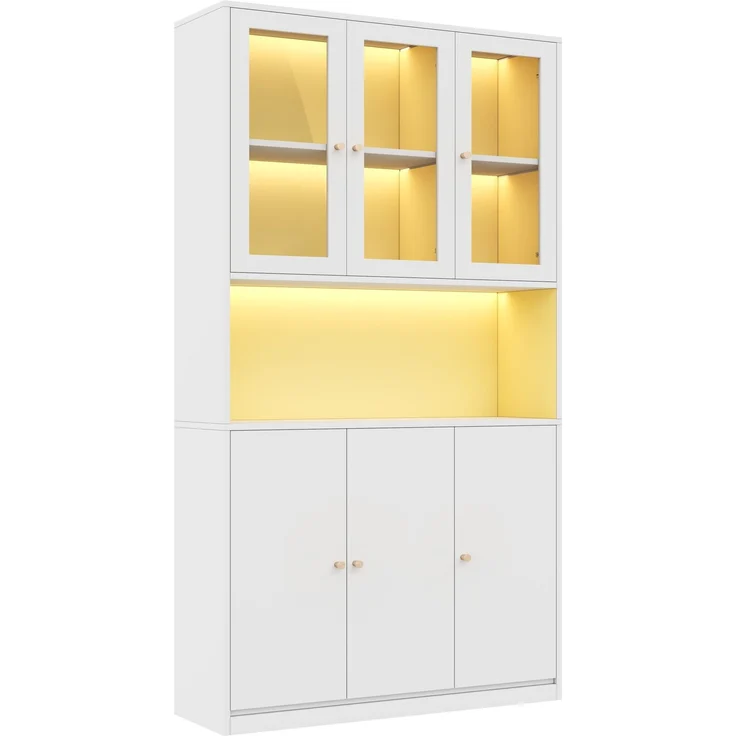 Bücherschrank mit Glasvitrine, LED-Beleuchtung & Kabelführung, 100x35x200 cm, Weiß – Bild 5
