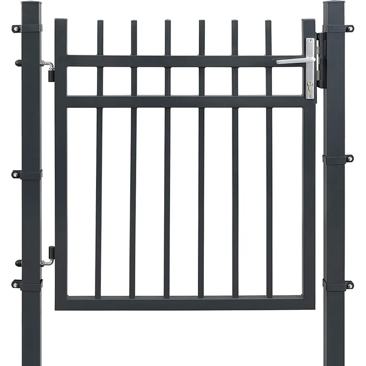 SONGMICS Gartentor aus verzinktem Stahl, Gartentür, Zauntor, Hoftor, mit Schloss, Türklinke und Schlüssel, 106 x 90 cm (L x H), grau GGD350G