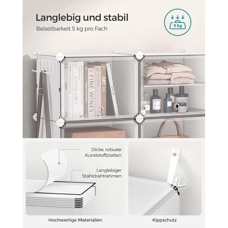 Songmics Schuhschrank mit 6 Fächern, Stahlrahmen / Kunststoff weiß, 83 x 32 x 94 (BxTxH) cm – Bild 4