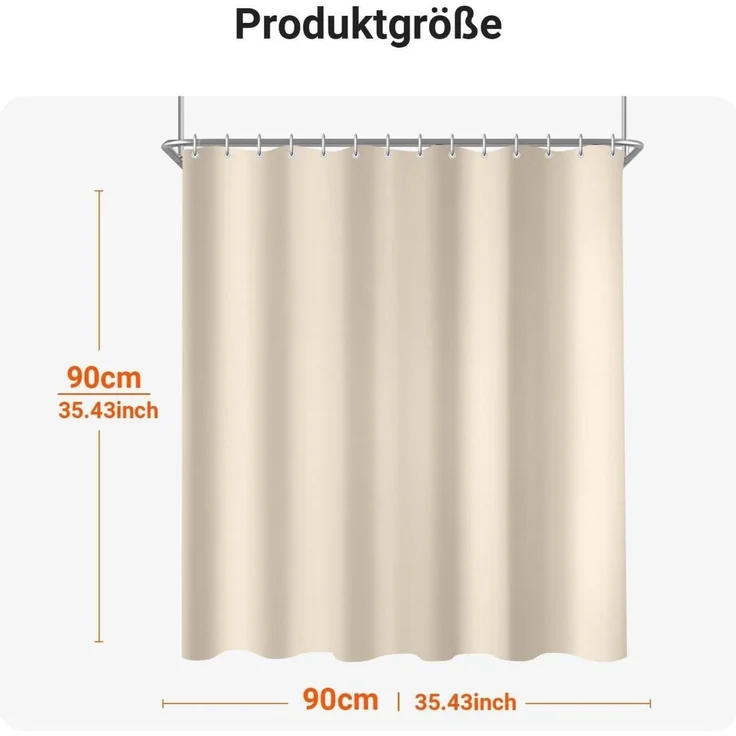 Duschvorhang 90x90cm Beige Antischimmel Polyester Badevorhang 1er Pack – Bild 6