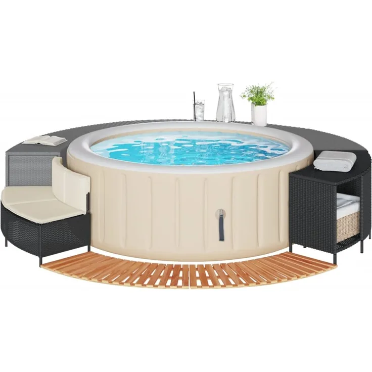 vidaXL Whirlpool-Umrandung Schwarz Poly-Rattan und Massivholz Akazie 365614