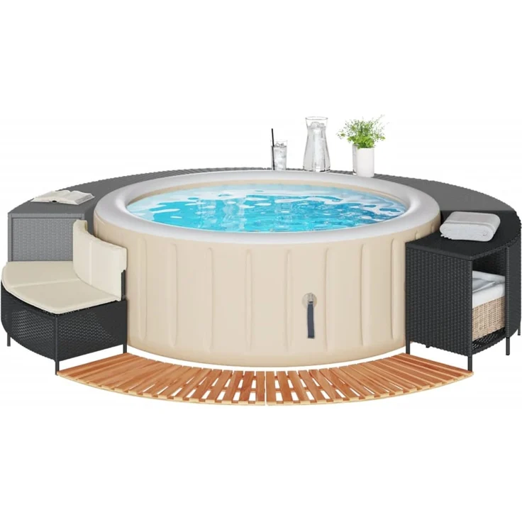 vidaXL Whirlpool-Umrandung Schwarz Poly-Rattan und Massivholz Akazie 365614 – Bild 1