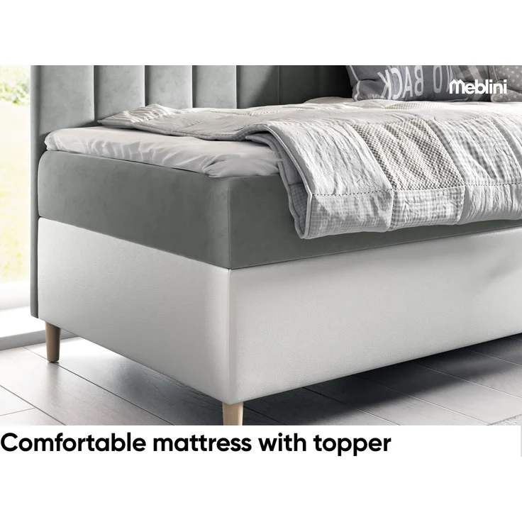 MEBLINI Kinderbett mit Bettkasten MAYA 3 80x200 Rechts – H3/Grau Samt Gepolstert Einzelbett mit Matratze - Polsterbett mit Stauraum - Bett mit Kopfteil – Stauraumbett – Bild 4