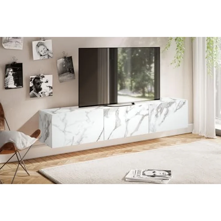 MID.YOU Lowboard, Weiß, Holzwerkstoff in Marmoroptik, hängend, 160x30x30 cm – Bild 3