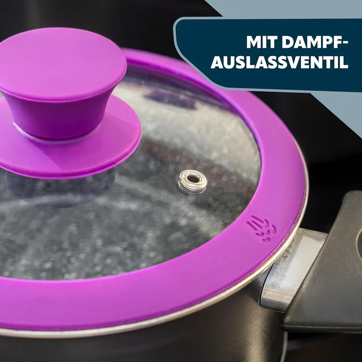 bremermann Topfdeckel Glasdeckel mit Silikonrand für 20 cm Töpfe und Pfannen, lila – Bild 4