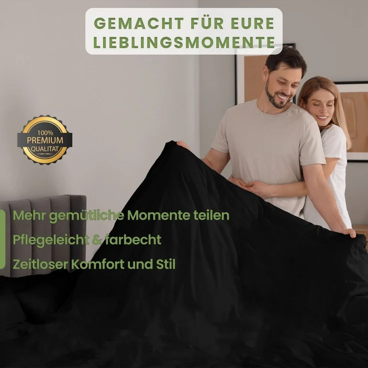 Julido Jersey Bettwäsche 155x220 80x80 Baumwolle Set Druckknopf weich Anthrazit – Bild 4