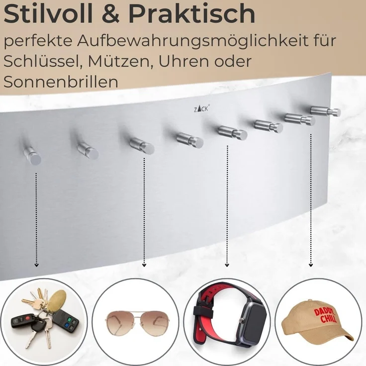 Zack Schlüsselbrett ERGO Edelstahl matt 35 cm, Wandmontage – Bild 5