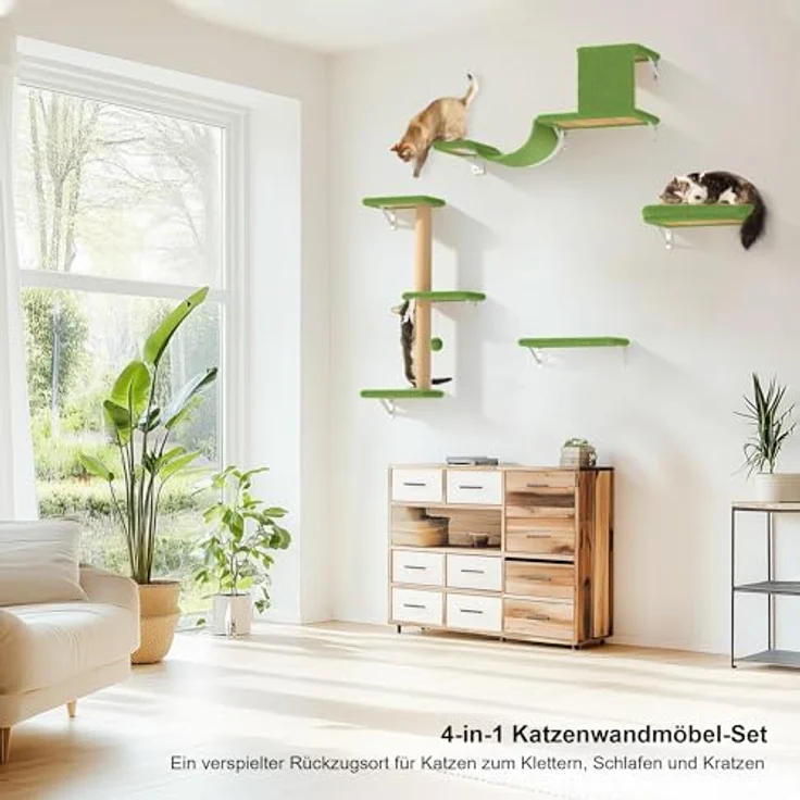 FUKUMARU Kletterwand Katzen Set, 10-teilig Katzen Kletterwand Set, aus robuster Multiplexplatte，Hängematte Katze mit Katzenhaus, Katzenbrücke, Katzenbaum, Katzentreppe bis zu 18 kg, grün – Bild 8