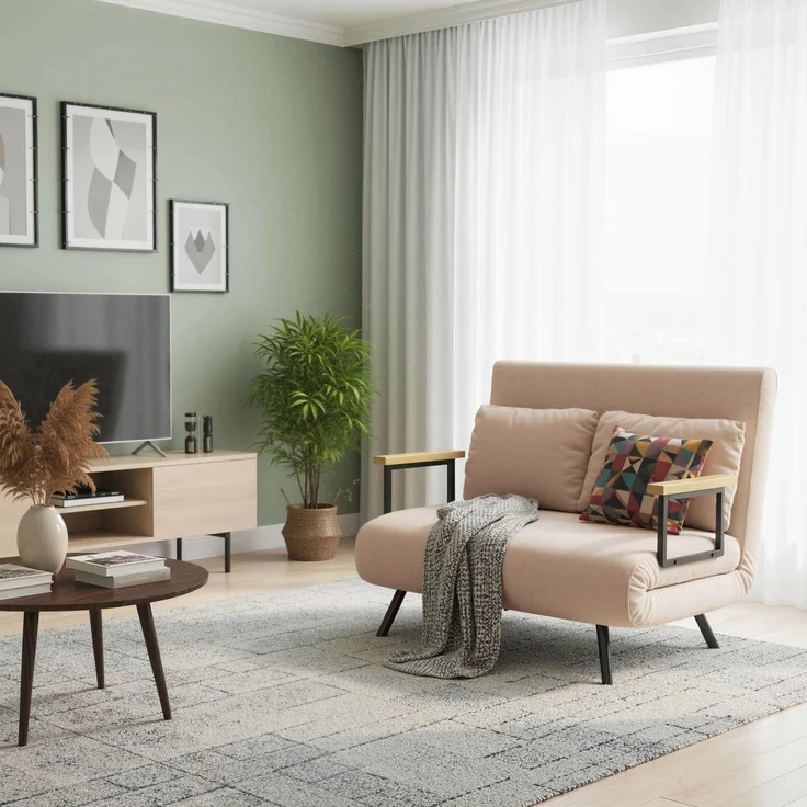HOMCOM Relaxsessel mit Bettfunktion, Polstersofa mit verstellbarer Rückenlehne, Gästebett, Beige Samt, 102 x 73 x 81 cm – Bild 9