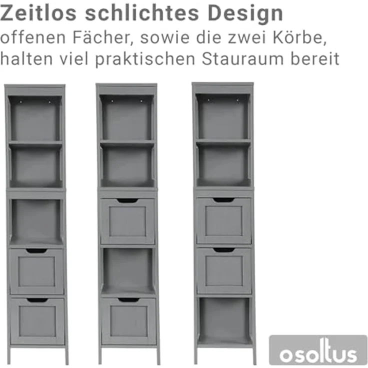 osoltus Badschrank Hochschrank Badregal Hampton 144 cm Grau – Bild 5