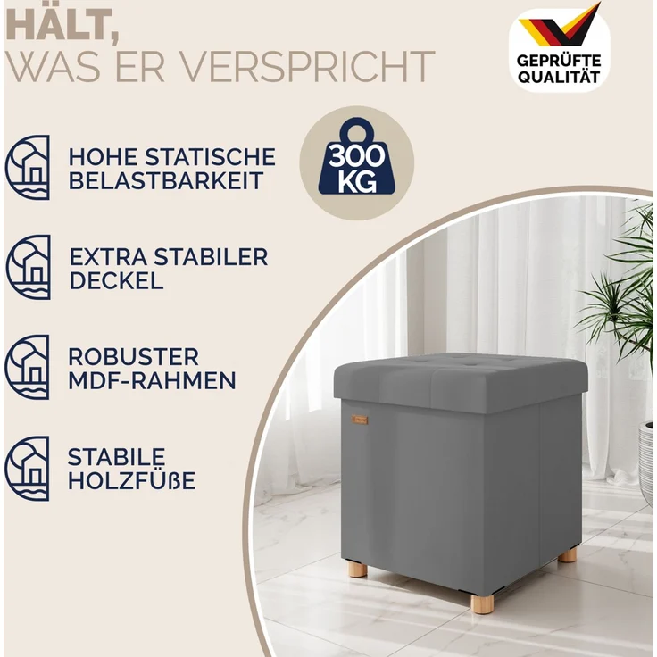 CASARIA® Sitzhocker mit Stauraum, Samt, anthrazit – Bild 5
