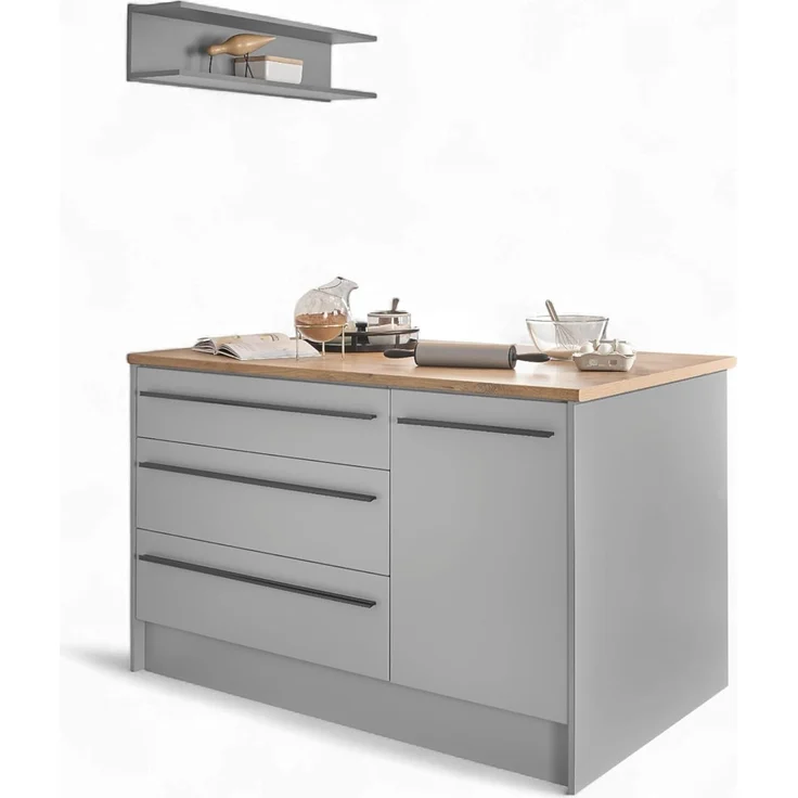 BASIC by Balculina Kücheninsel Denver, Kochinsel + Küchenregal BxHxT 145 x 90 x 90/BxHxT 90x22x21, Breite 145 cm, mit Tür, Schubkasten, Klappe und offenem Fach – Bild 1
