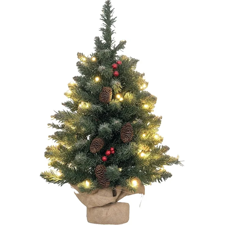 HOMCOM Künstlicher Weihnachtsbaum 0,6 m, 86 Astspitzen, mit 50 warmweißen LED, Künstlicher Baum, für Weihnachtsfest, Indoor, grün+weiß