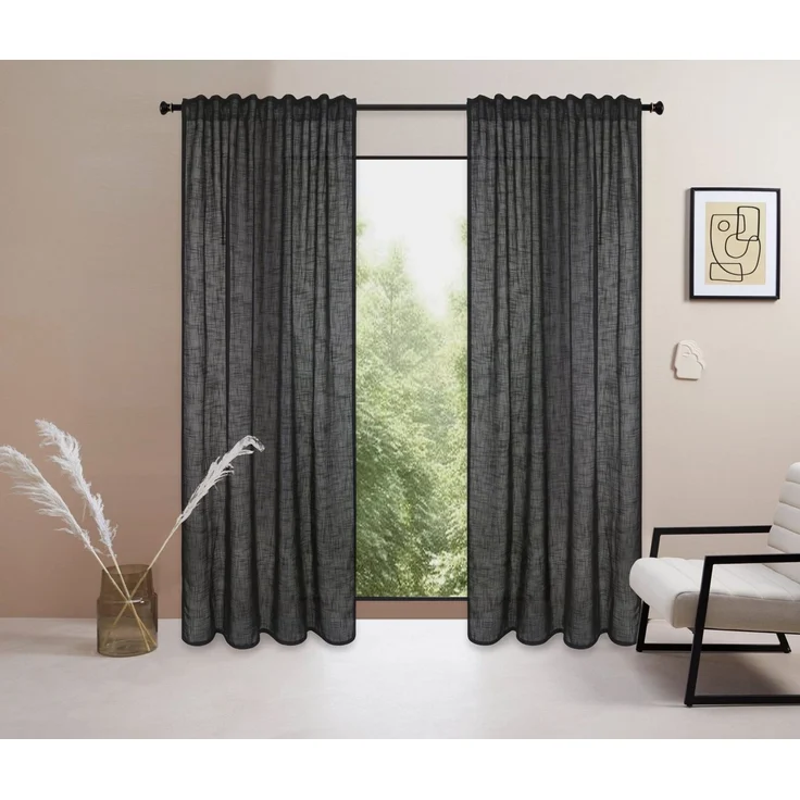 LeGer Home by Lena Gercke Gardine Marusha, Leinenoptik, halbtransparent, 1er & 2er Pack, Topseller (2 St), Multifunktionsband, halbtransparent, 1/2er Schal, Leinenoptik, grob gewebt, verschiedene Größen – Bild 1