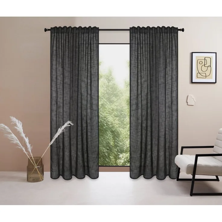 LeGer Home by Lena Gercke Gardine Marusha, Leinenoptik, halbtransparent, 1er & 2er Pack, Topseller (2 St), Multifunktionsband, halbtransparent, 1/2er Schal, Leinenoptik, grob gewebt, verschiedene Größen