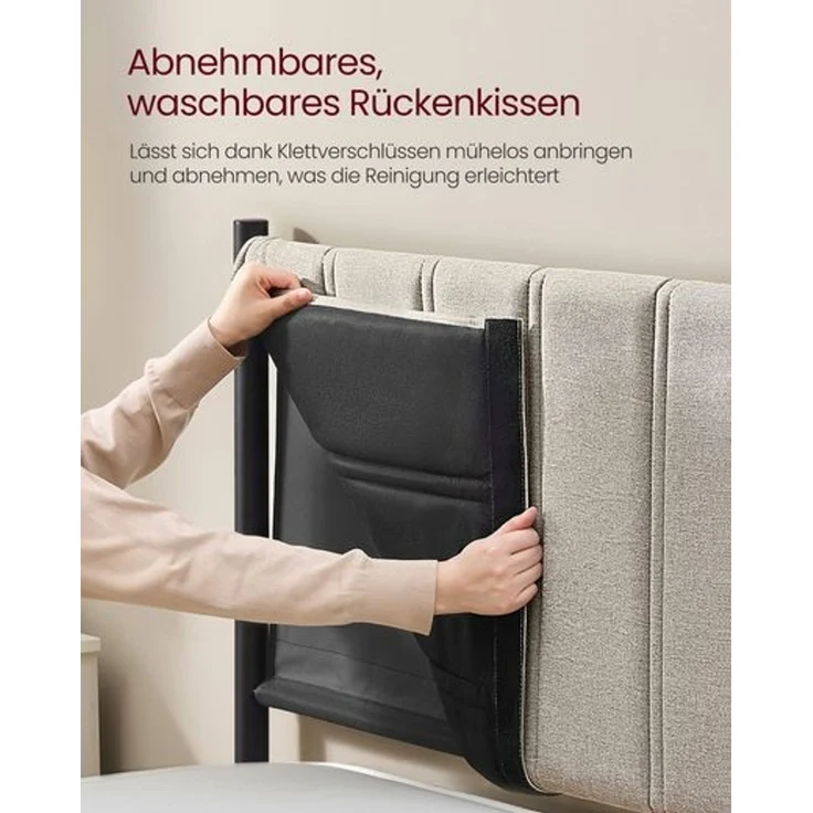 VASAGLE Einzelbettgestell, Bettgestell, 90 x 200 cm, mit gepolstertem Kopfteil, Bettrahmen, Stahl, trägt bis zu 250 kg, einfache Montage, Cappuccino-Beige – Bild 2
