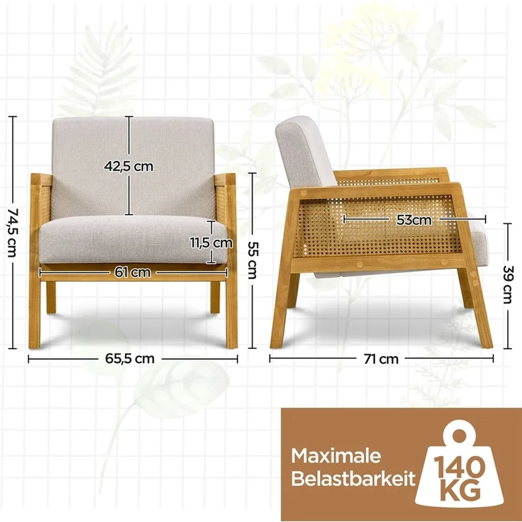 Yaheetech Loungesessel, Armlehnensessel mit Polsterung bequemer Polstersessel, Beige, 78 x 67,5 x 76,5 cm – Bild 4