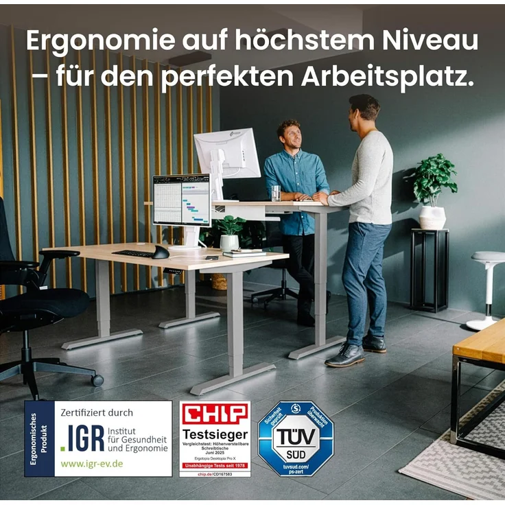 Desktopia Pro X - Elektrisch höhenverstellbarer Schreibtisch / Ergonomischer Tisch mit Memory-Funktion, Weiß, Gestell Grau, 160x80 cm – Bild 3