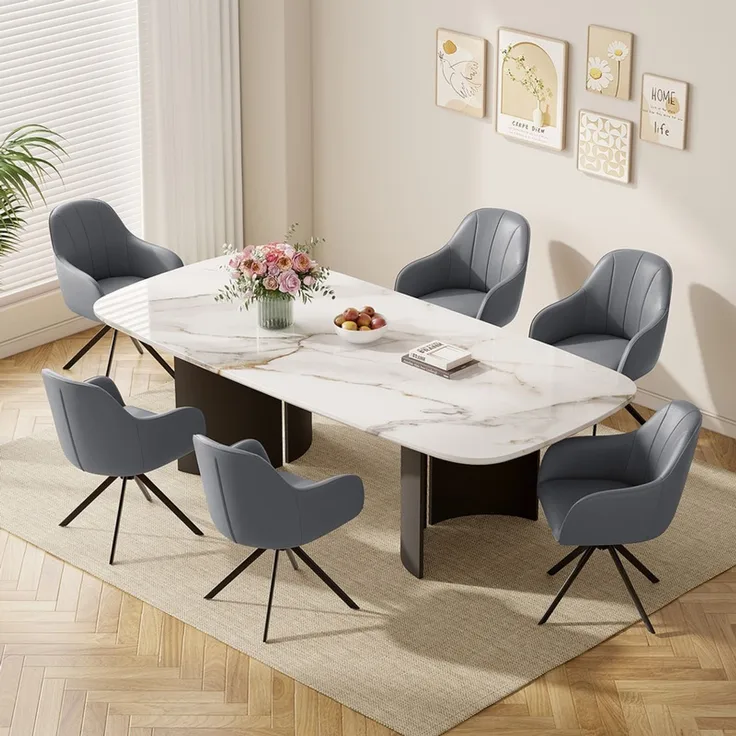 Hawthyhome 4-Fußstuhl Esszimmerstuhl drehbar mit Armlehne, 360° Drehfunktion, ergonomische Sitzschale, Kunstlederbezug, stabiles schwarzes Metallgestell, moderner Küchenstuhl für Esszimmer, Wohnzimmer, Büro & Homeoffice, Grau