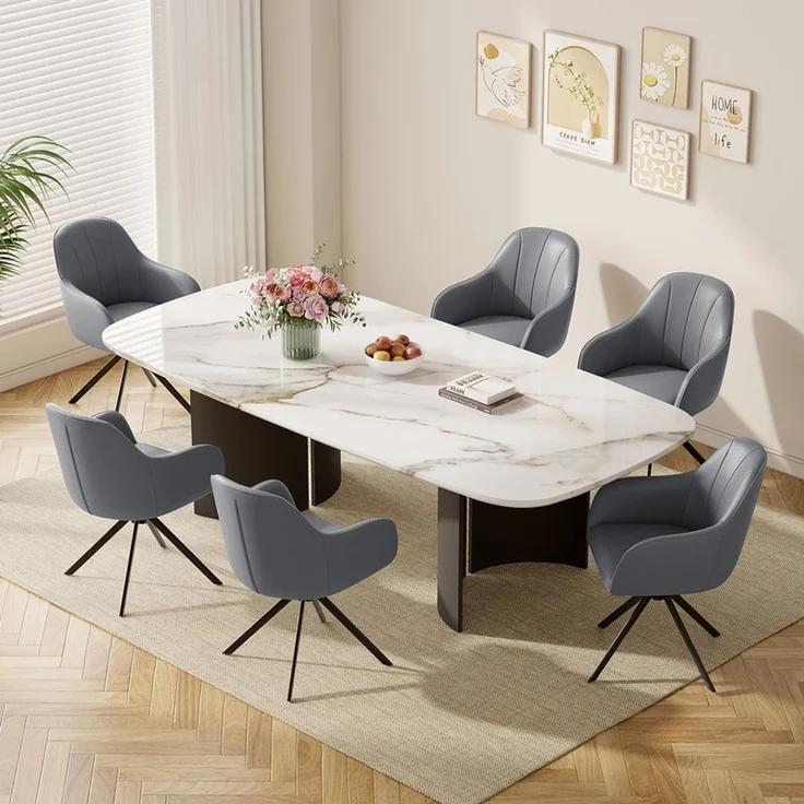 Hawthyhome 4-Fußstuhl Esszimmerstuhl drehbar mit Armlehne, 360° Drehfunktion, ergonomische Sitzschale, Kunstlederbezug, stabiles schwarzes Metallgestell, moderner Küchenstuhl für Esszimmer, Wohnzimmer, Büro & Homeoffice, Grau – Bild 1