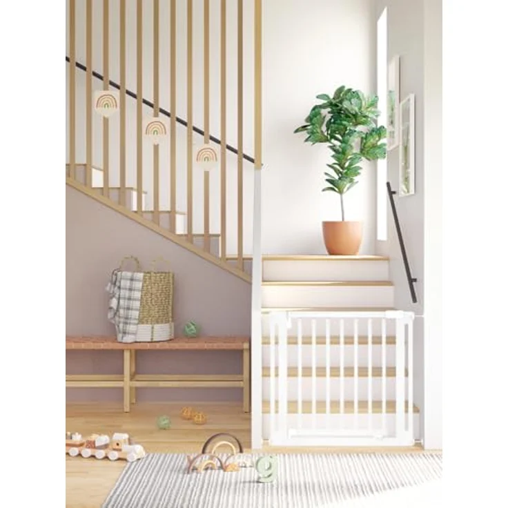 Bettacare Naturholz Elegance Treppenschutzgitter, Weiß, 71cm - 79cm, Druckmontage Sicherheitsgitter, Sicherheitsgitter für Welpen, Hunde und Haustiere, Einfache Installation – Bild 7