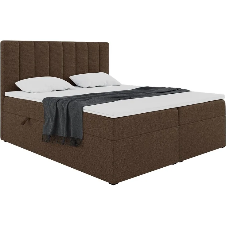 MEBLINI Boxspringbett ERLING 160x200 cm mit Bettkasten - H3/Braun Webstoff Polsterbett - Doppelbett mit Topper & Bonellfederkern-Matratze