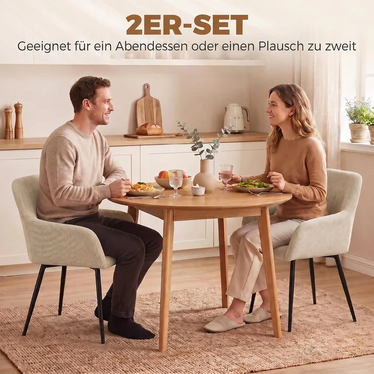 HOMCOM Esszimmerstuhl, Cord (100 % Polyester), Cremeweiß, 58 x 59,5 x 81,5 cm – Bild 4